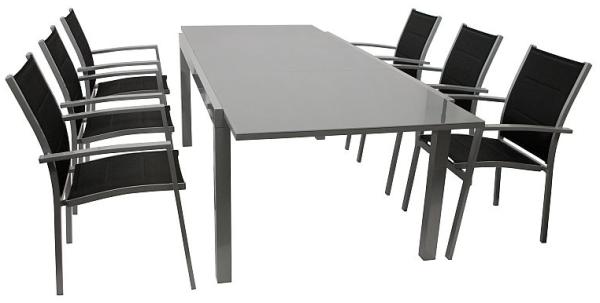 Sitzgruppe Gartengarnitur Tisch Stuhl 7-teilig Alu/Textil schwarz