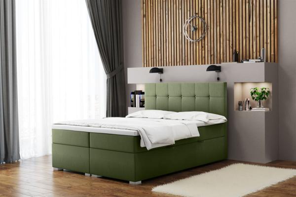 Boxspringbett Schlafzimmerbett 'ABELT', in Stoff Matt Velvet, Olive, 140 x 200 cm