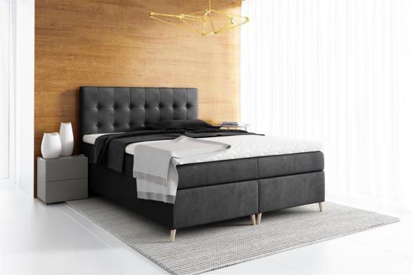 Boxspringbett Schlafzimmerbett GABIN 140x200cm Stoff Jasmine Schwarz