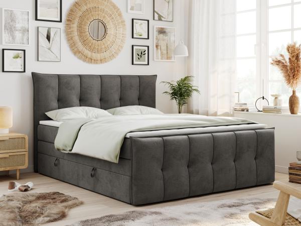 Boxspringbett KING DE LUX - 7-Zonen Matratze - PREMIUM-11-KING - 180x200cm - Dunkelgrau Velours - H4