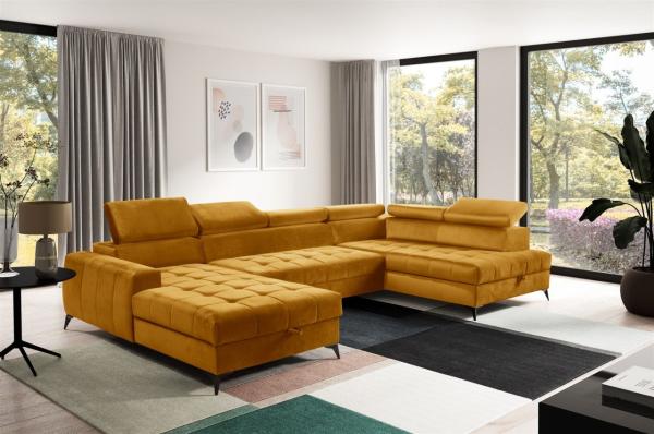 Wohnlandschaft Schlafsofa AGNESA Stoff Salvador Honiggelb Ottomane Links