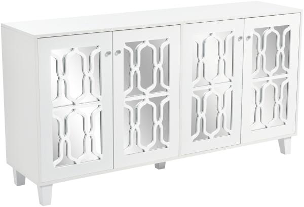 Merax Sideboard mit Spiegelelementen und geometrischem Trellis-Muster, Kommode mit Spiegelfront, Anrichte mit großem Stauraum