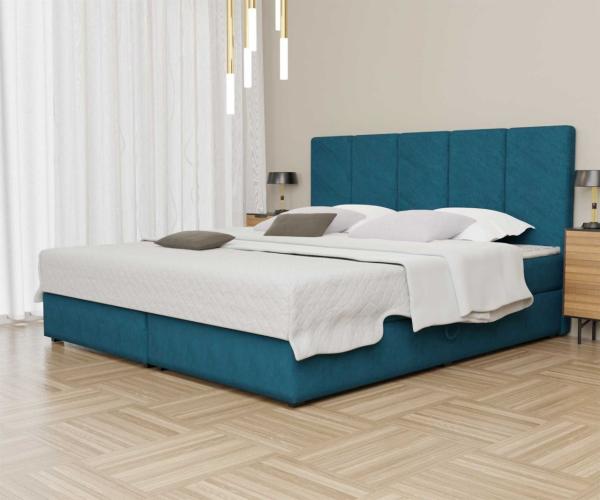 Boxspringbett Schlafzimmerbett ELICIO 140x200cm Stoff Petrolblau inkl Bettkasten