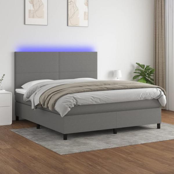 vidaXL Boxspringbett mit Matratze & LED Dunkelgrau 160x200 cm Stoff, Härtegrad: H2 [3134726]