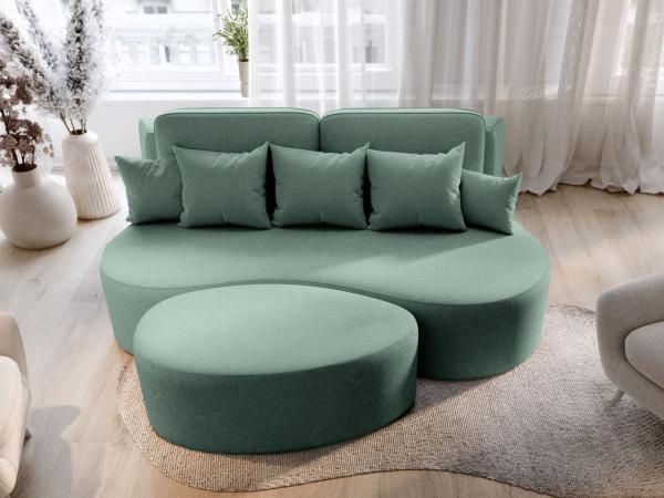 Schlafsofa Designersofa Sofa BIONA in Stoff Doha Grün inkl. Couchhocker