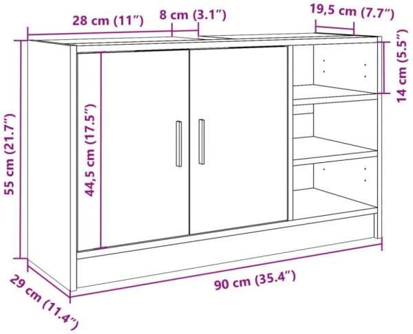 vidaXL Waschbeckenunterschrank Grau Sonoma 90x29x55 cm Holzwerkstoff Bild 11