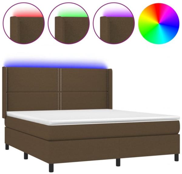 vidaXL Boxspringbett mit Matratze & LED Dunkelbraun 160x200 cm Stoff, Härtegrad: H2 [3138248]