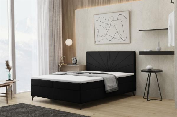 Boxspringbett Schlafzimmerbett PONCE 140x200cm in Stoff Riviera Schwarz