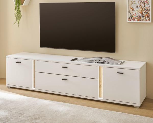 TV-Lowboard Bellport in weiß matt und Eiche 200 cm