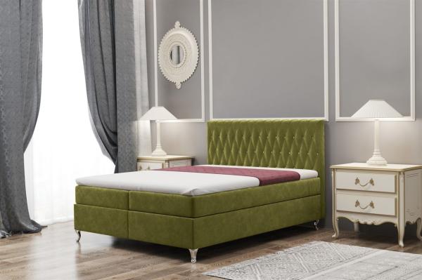 Boxspringbett Schlafzimmerbett ESME 200x220cm in Stoff Riviera Olive