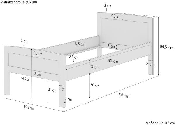 Einzelbett Buche Seniorenbett 90x200 Massivholzbett mit Rollrost 60.72-09FLM Bild 7