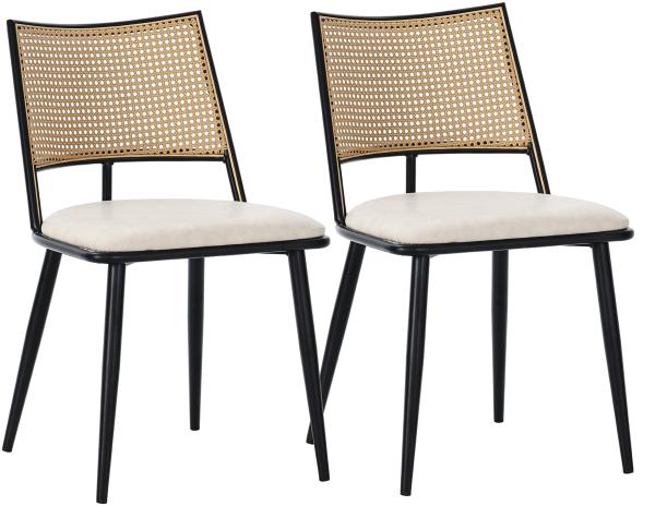 Merax PU-Sitz, Rattan-Rückenlehne, 4er-Set, Wohnzimmer, Schlafzimmerstuhl, Schwarz