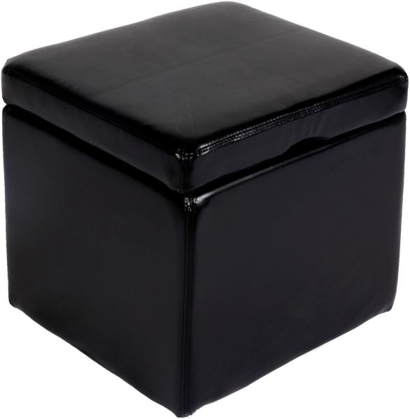 Hocker Sitzwürfel Sitzhocker Aufbewahrungsbox Onex, mit Deckel, Leder + Kunstleder, 45x44x44cm MVG ~ schwarz