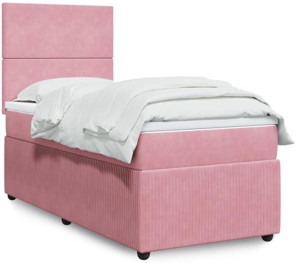 vidaXL Boxspringbett mit Matratze Rosa 100x200 cm Samt 3294561