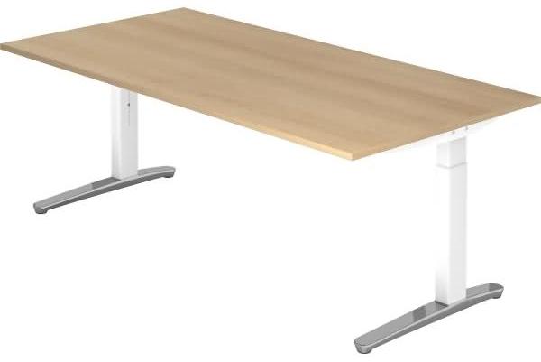 'XB2E' Schreibtisch C-Fuß poliert 200x100cm Eiche Weiß