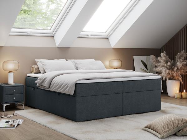 Boxspringbett - Doppelbett mit Multipocket-Matratze - BESS -140x200 - Dunkelgrau Stoff - H4