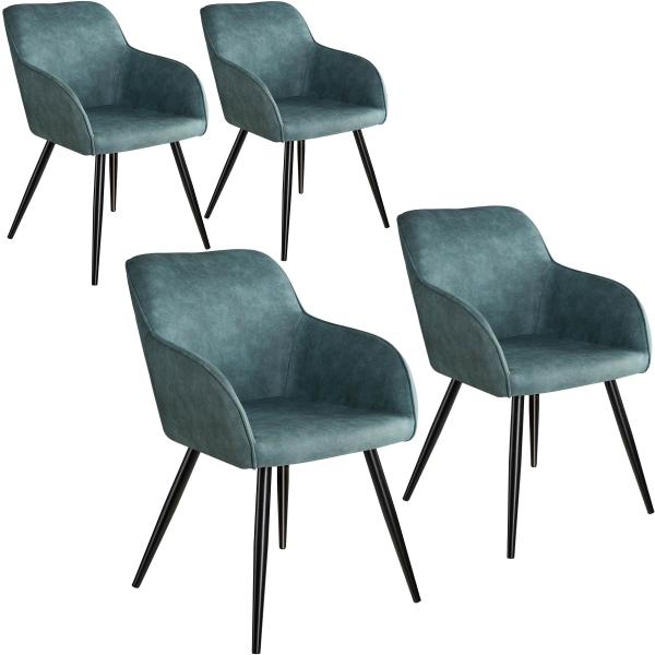 4er Set Stuhl Marilyn Stoff, schwarze Stuhlbeine - blau/schwarz