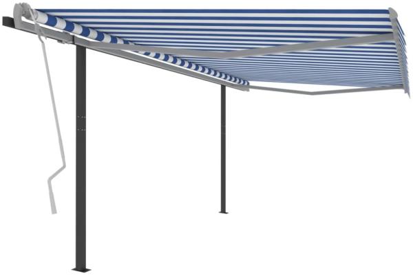 vidaXL Markise Manuell Einziehbar mit Pfosten 4x3,5 m Blau und Weiß 3070216