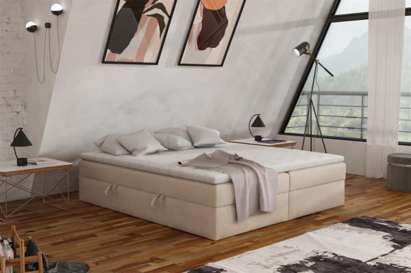 Boxspringbett Schlafzimmerbett ANTONY 160x200cm Stoff Beige inkl. Bettkasten