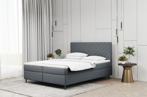 Boxspringbett Schlafzimmerbett BONITA 140x220cm in Stoff Matt Velvet Dunkelgrau