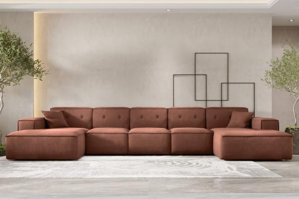 Wohnlandschaft Sofa U-Form CESINA XL in Stoff Opera Velvet Braun