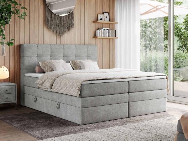 Boxspringbett, Polsterbett, Bett, Schlafzimmer - ERNI-KING - 120x200cm - Hellgrau Stoff - H4