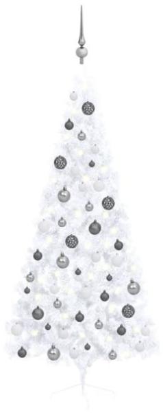 vidaXL Künstlicher Halber Weihnachtsbaum mit LEDs & Kugeln Weiß 180 cm, Mit Beleuchtung [3077656]