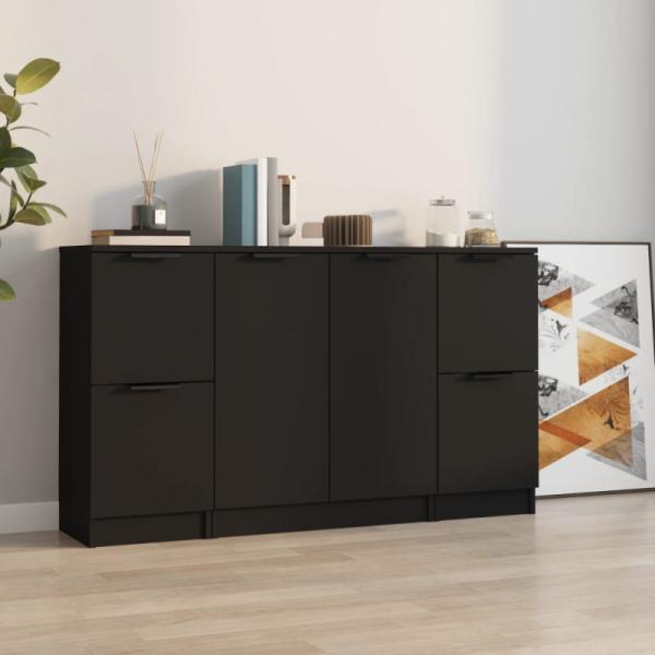 Sideboards 3 Stk. Schwarz Holzwerkstoff (Farbe: Schwarz)