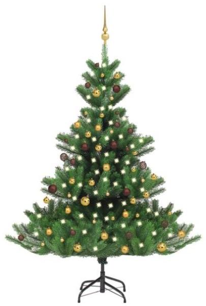 vidaXL Künstlicher Weihnachtsbaum Nordmann LED & Kugeln Grün 180 cm, Mit Beleuchtung [3077560]