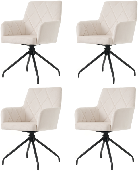 Merax 4er Set 360° Drehbarer Esszimmerstühle mit Rautenmuster,Gepolsterter Sessel mit 4 Metallbeinen,Moderner Lounge-Stuhl,Wohnzimmerstuhl für Shlafzimmer,Arbeitzimmer,Lendenwirbelstütze, Samt, Beige