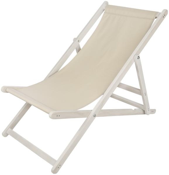 Strandliege Holz Weiß Liegestuhl Gartenliege Sonnenliege Strandstuhl - klappbar - Beige
