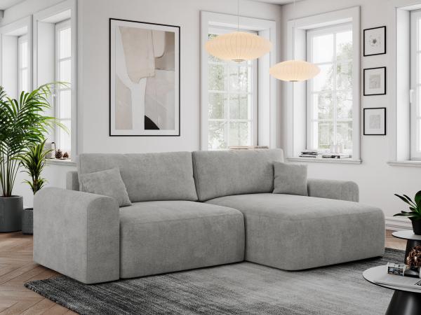 Ecksofa L-form, Couch mit Schlaffunktion und Bettkaste - NELSON - Hellgrau Stoff