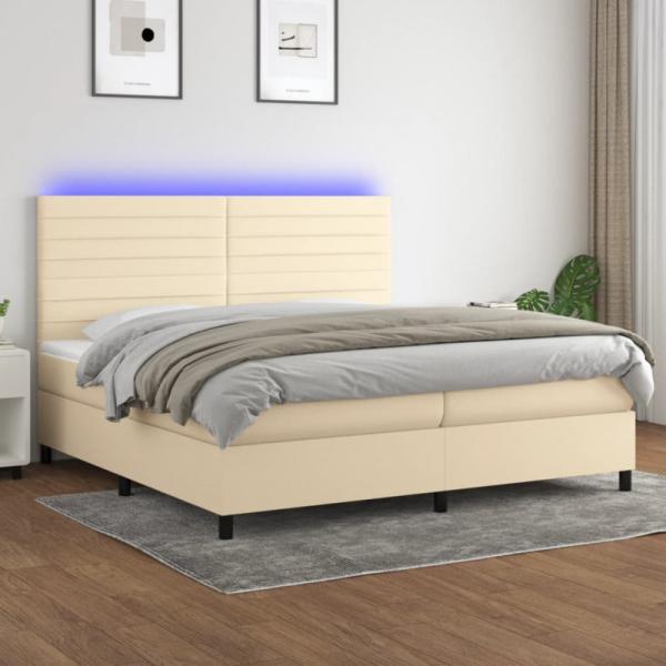 Boxspringbett mit Matratze & LED Stoff Creme 200 x 200 cm