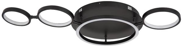 LED Deckenleuchte, drehbar, 4 Ringe, opal, schwarz, L 79 cm
