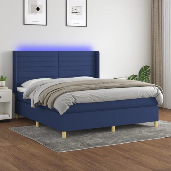 Boxspringbett mit Matratze & LED Blau 180x200 cm Stoff (Farbe: Blau)