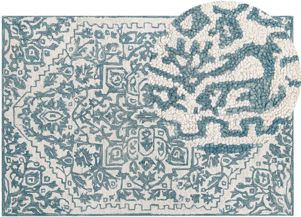 Teppich Wolle weiß blau 140 x 200 cm AHMETLI