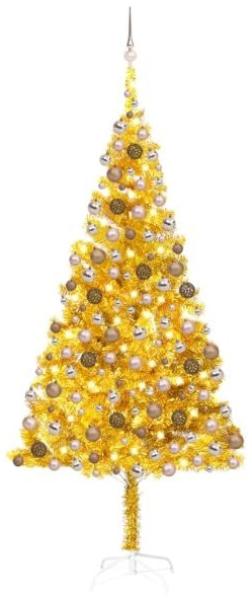vidaXL Künstlicher Weihnachtsbaum mit LEDs & Kugeln Golden 240cm PET, Mit Beleuchtung [3077607]
