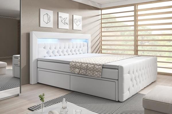 Boxspringbett Menzogna mit LED und Stauraum 180x200 Weiß H2