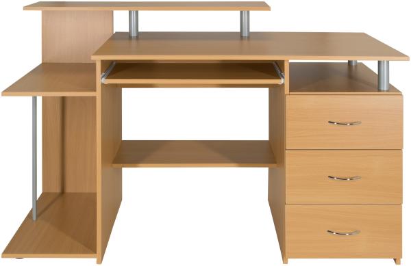 hjh 'Office' Schreibtisch mit Schubladen & Tastaturauszug, Buche natur, 89 x 137 x 60 cm