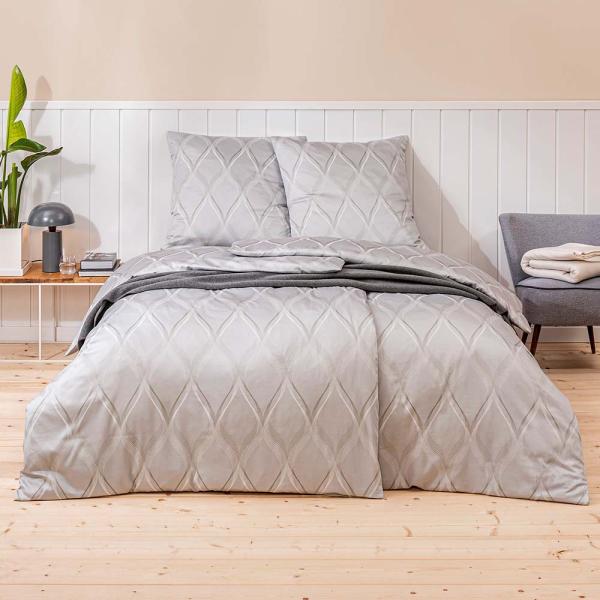 Estella Mako-Satin Bettwäsche 135x200 Lyanna silber Spiralen Wellen 7943-820