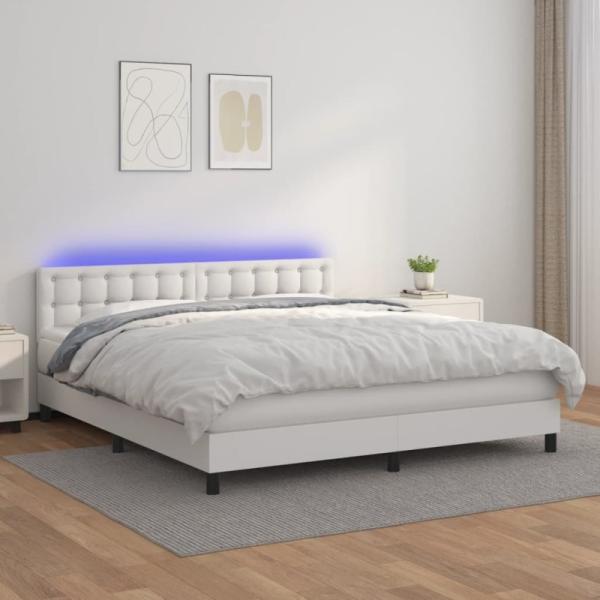 Boxspringbett mit Matratze & LED Weiß 160x200 cm Kunstleder (Farbe: Weiß)