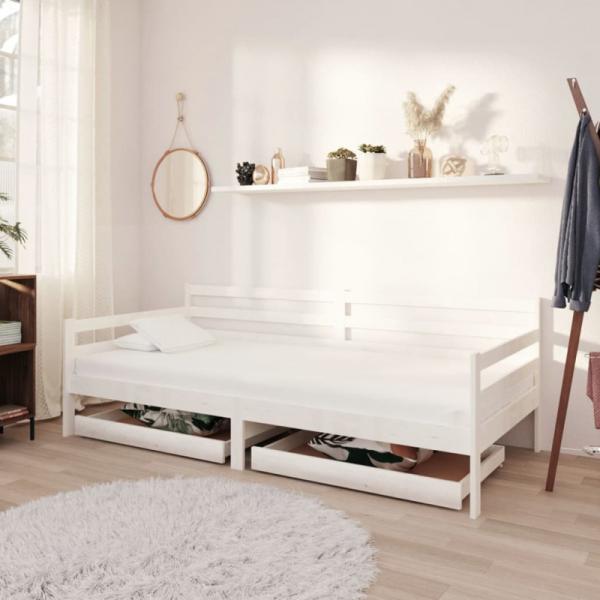 vidaXL Tagesbett mit Schubladen Weiß 90x200 cm Massives Kiefernholz [3083680]