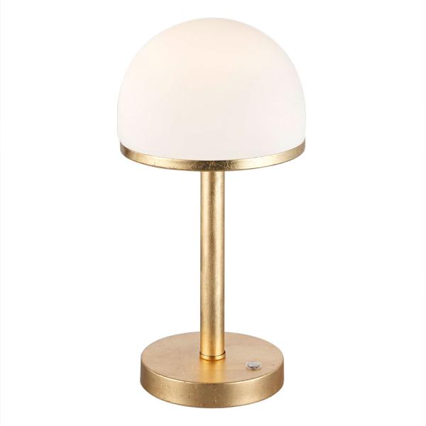 LED Tischlampe, gold, Glas weiß, Touchdimmer, H 39 cm