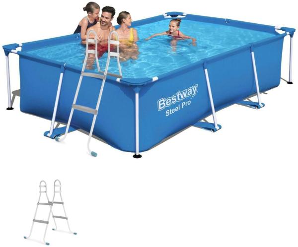 BESTWAY 56403 Steel Pro Frame Swimmingpool rechteckig 259x170x61cm mit Leiter