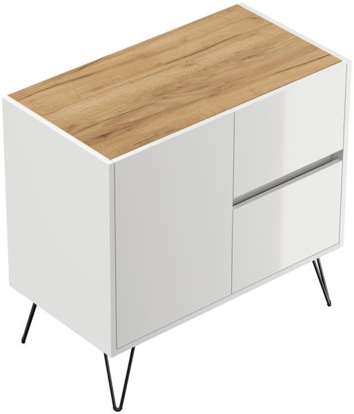 Raumwunder S Sideboard Kommode Greifraum 80cm 2 SoftClose 1 Tür Weiß/Eiche Top : Weiss hochglanz / Oak Gold Bild 6