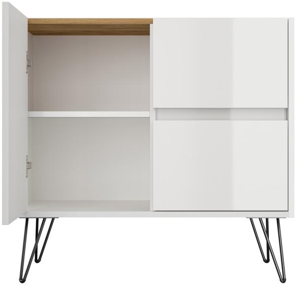 Raumwunder S Sideboard Kommode Greifraum 80cm 2 SoftClose 1 Tür Weiß/Eiche Top : Weiss hochglanz / Oak Gold Bild 9