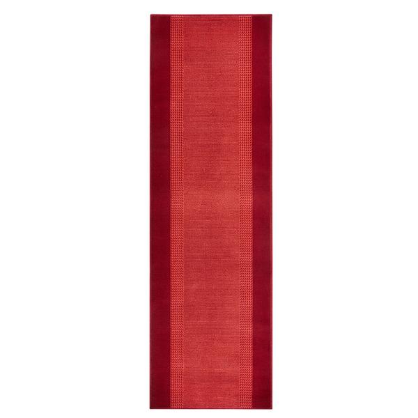 Kurzflor Teppich Läufer Band Rot - 80x350x0,9cm