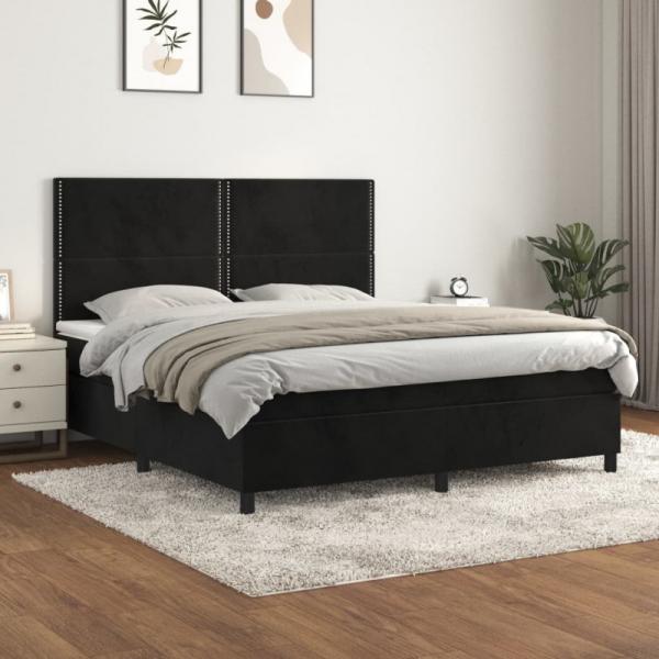 Boxspringbett mit Matratze Schwarz 180x200 cm Samt (Farbe: Schwarz)