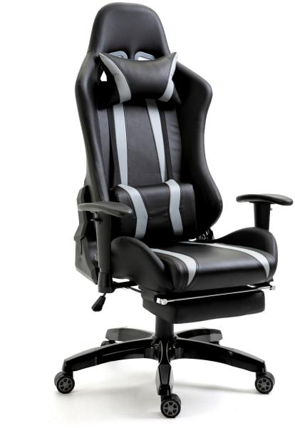 SVITA Gaming Stuhl Bürostuhl Schreibtischstuhl Drehstuhl Fußablage schwarz grau