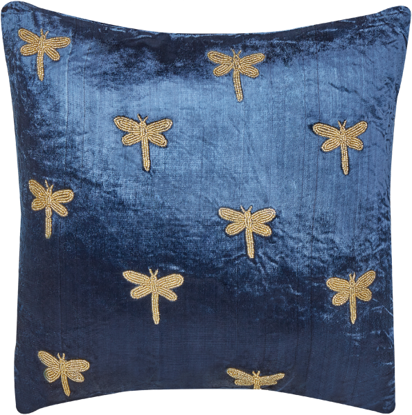 Dekokissen Stickerei Samtstoff Marineblau BLUESTEM 45 x 45 cm